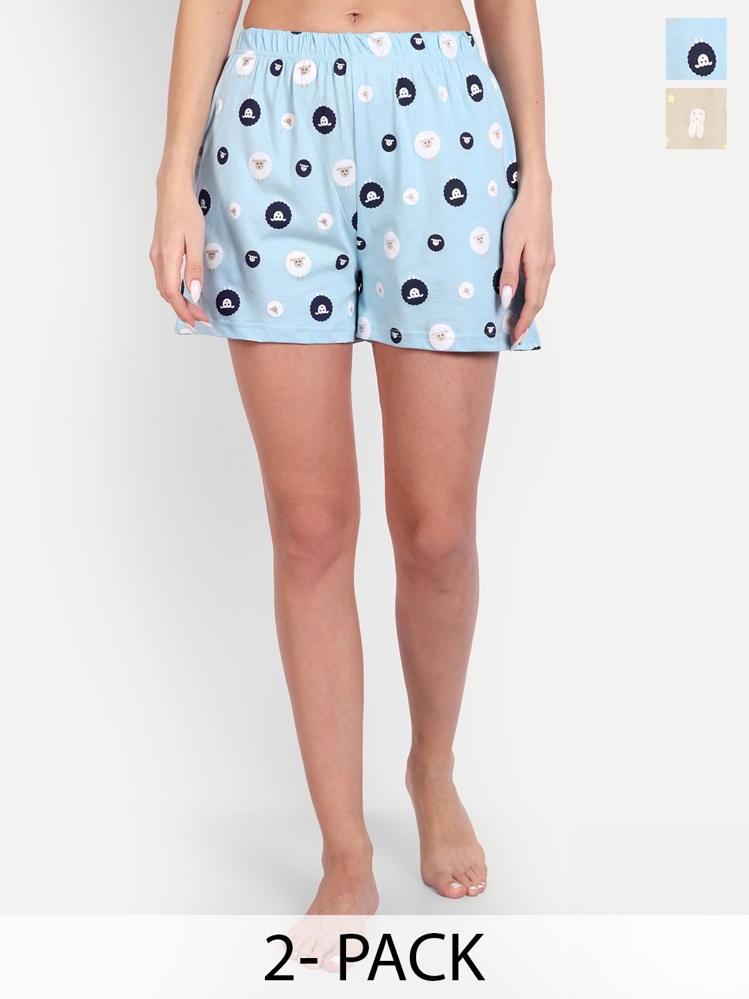 

Bedtime story Pack Of 2 Conversational Printed Loose Fit Cotton Shorts, Blue