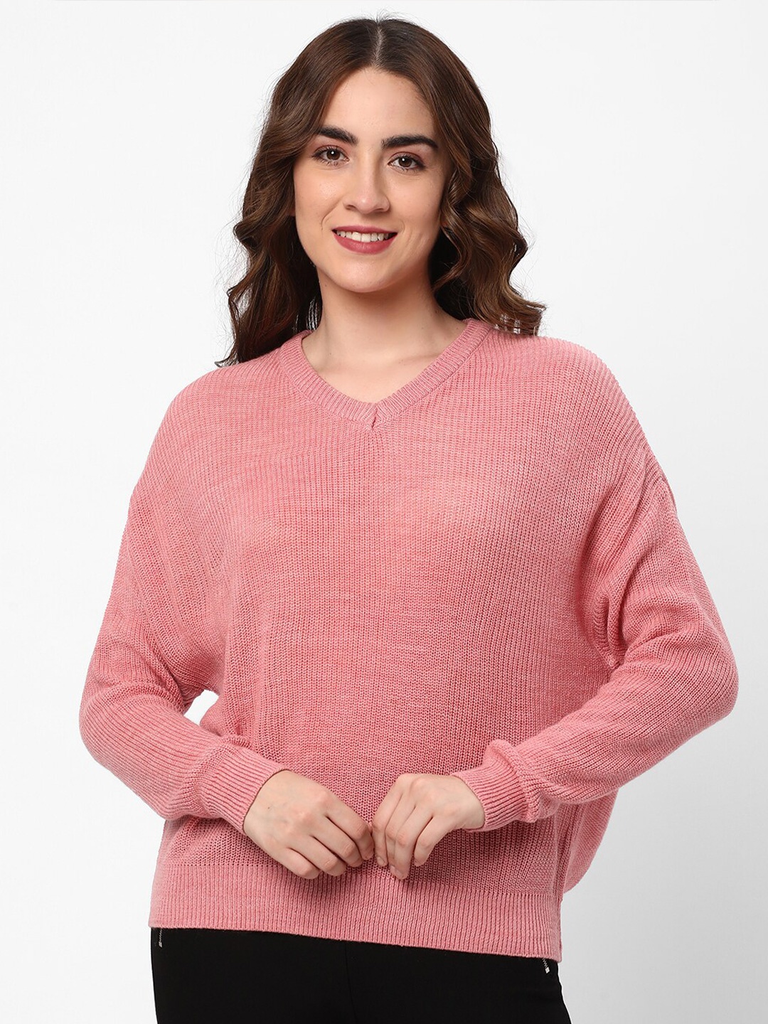 

R&B Cable Knit Acrylic Pullover Sweater, Pink