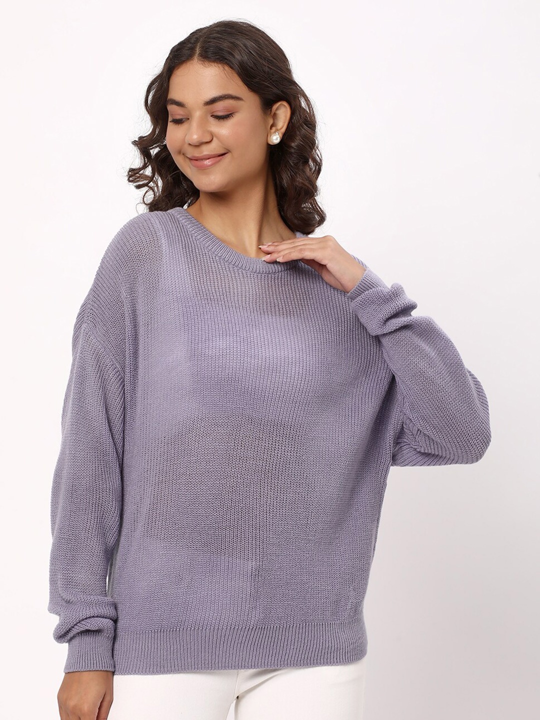 

R&B Cable Knit Acrylic Pullover Sweater, Purple