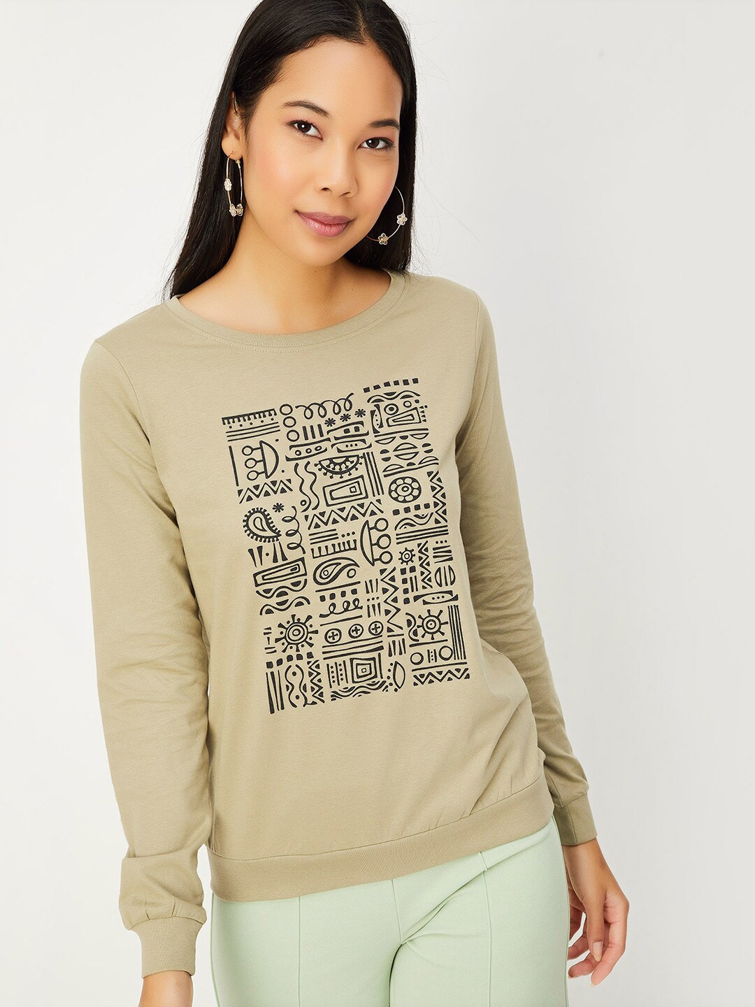 

max Graphic Printed Round Neck Pure Cotton T-shirt, Green