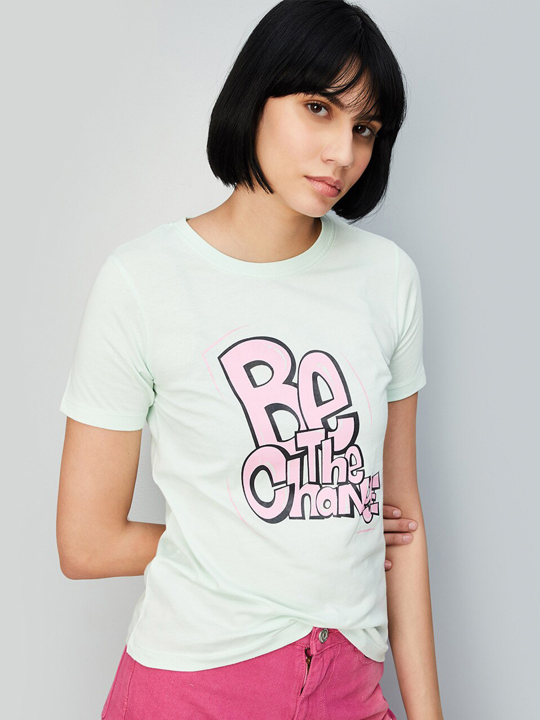 

max Typography Printed Round Neck Cotton Regular T-shirt, Green