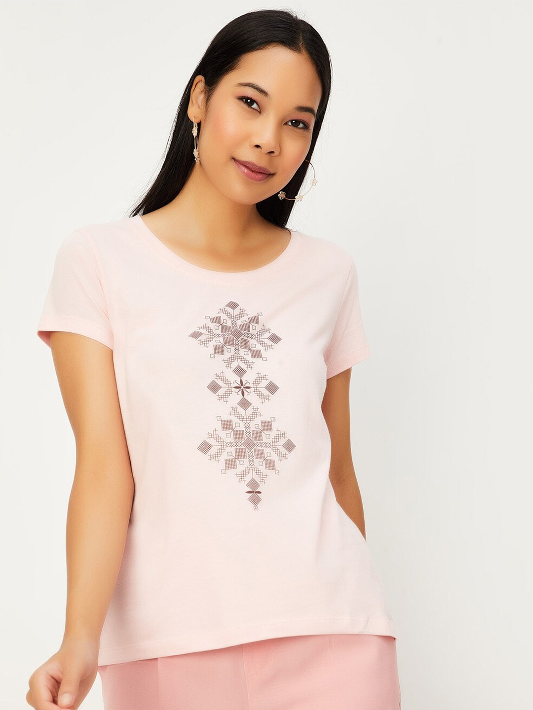 

max Floral Printed Pure Cotton T-shirt, Pink