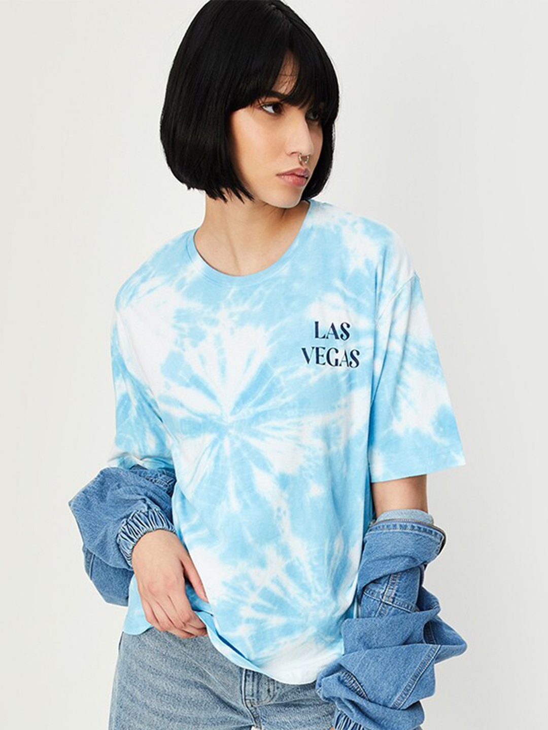 

max Tie & Dyed Drop-Shoulder Sleeves Cotton Regular T-shirt, White