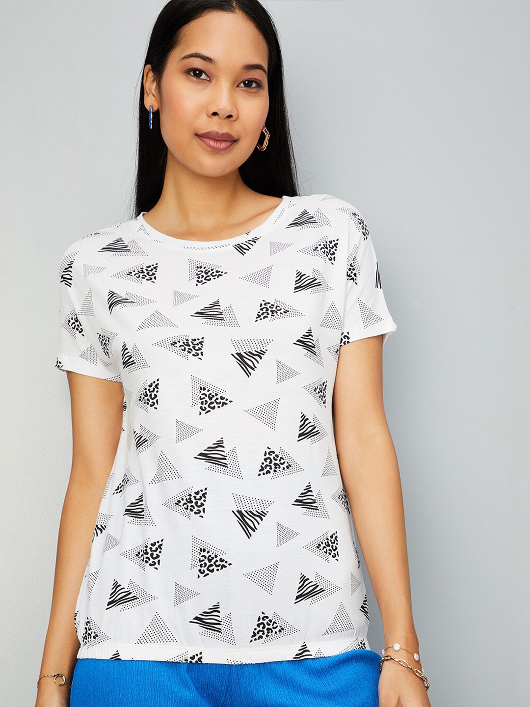 

max Geometric Printed Pure Cotton T-shirt, White