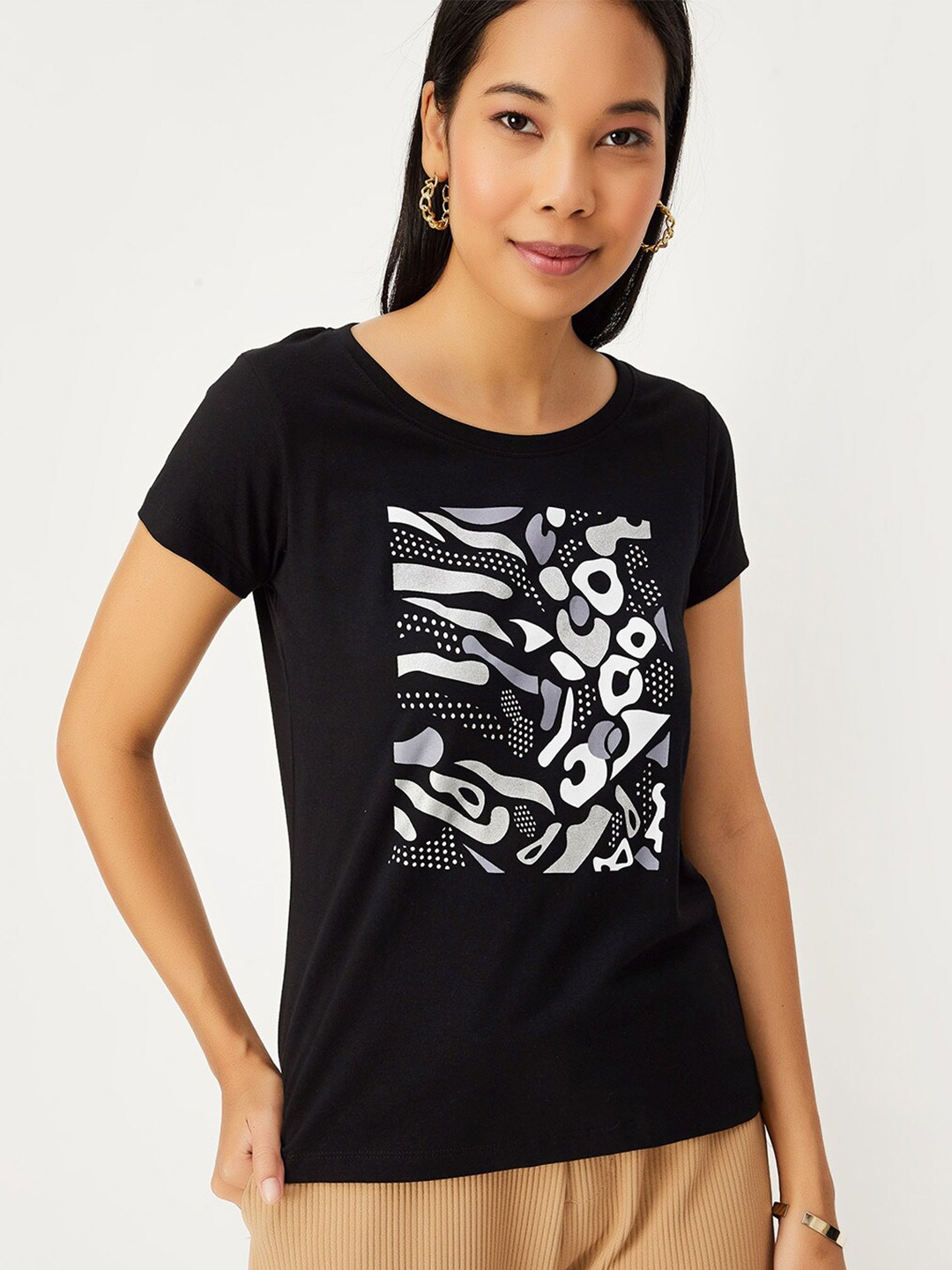 

max Graphic Printed Pure Cotton T-shirt, Black