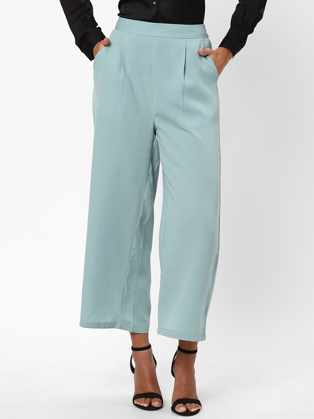 

R&B Women Mid-Rise Pleated Trousers, Blue