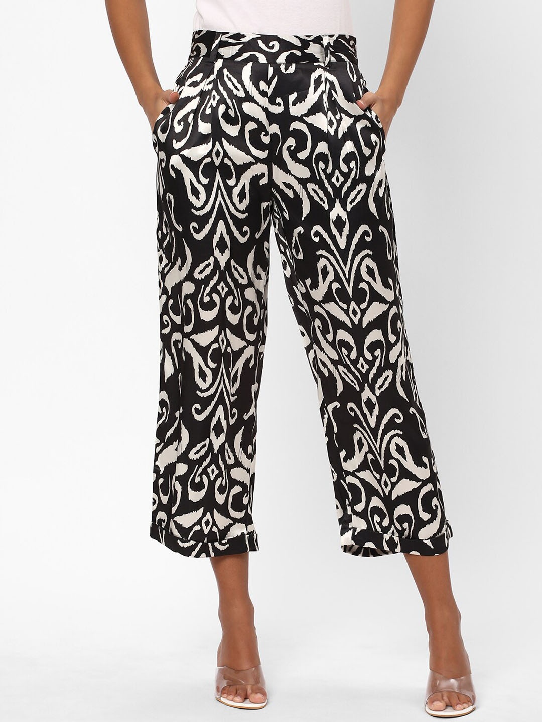 

R&B Women Floral Printed Parallel Trousers, Black