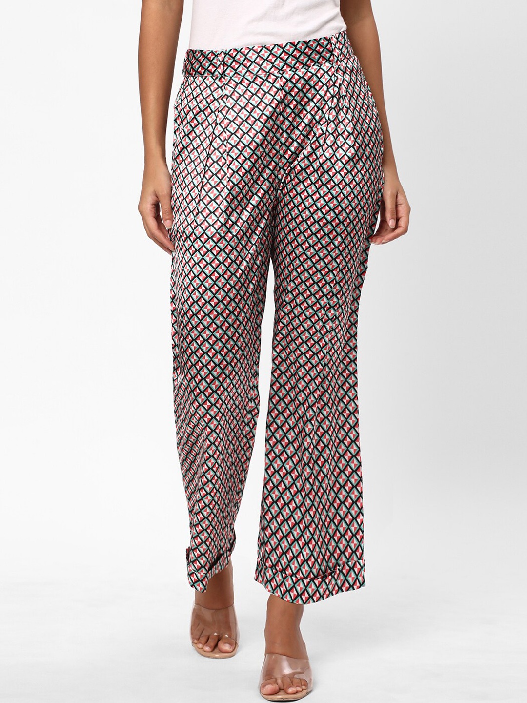 

R&B Women Geometric Printed Trousers, Red