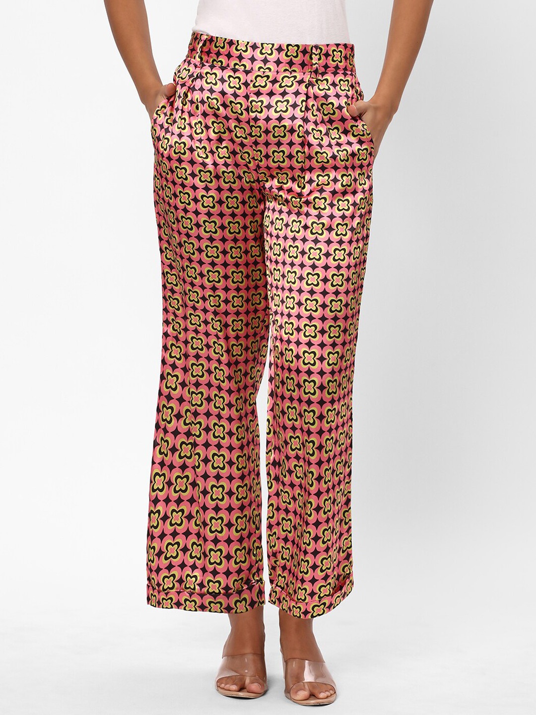 

R&B Women Floral Printed Mid-Rise Parallel Trousers, Pink
