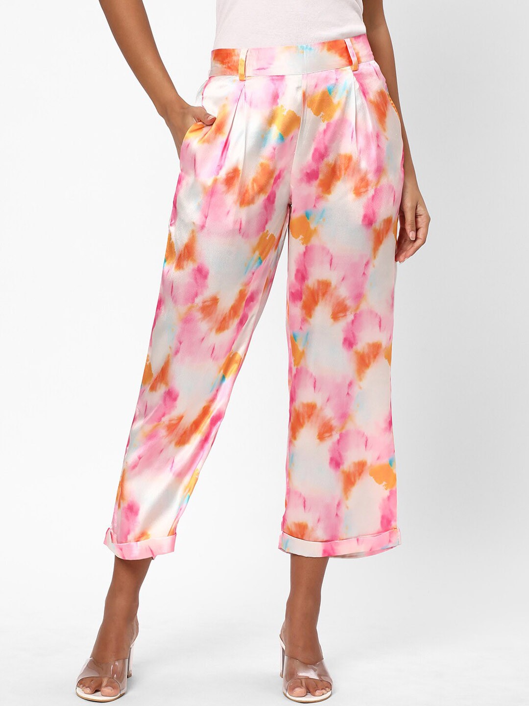

R&B Women Tie and Dye Mid-Rise Parallel Trousers, Pink