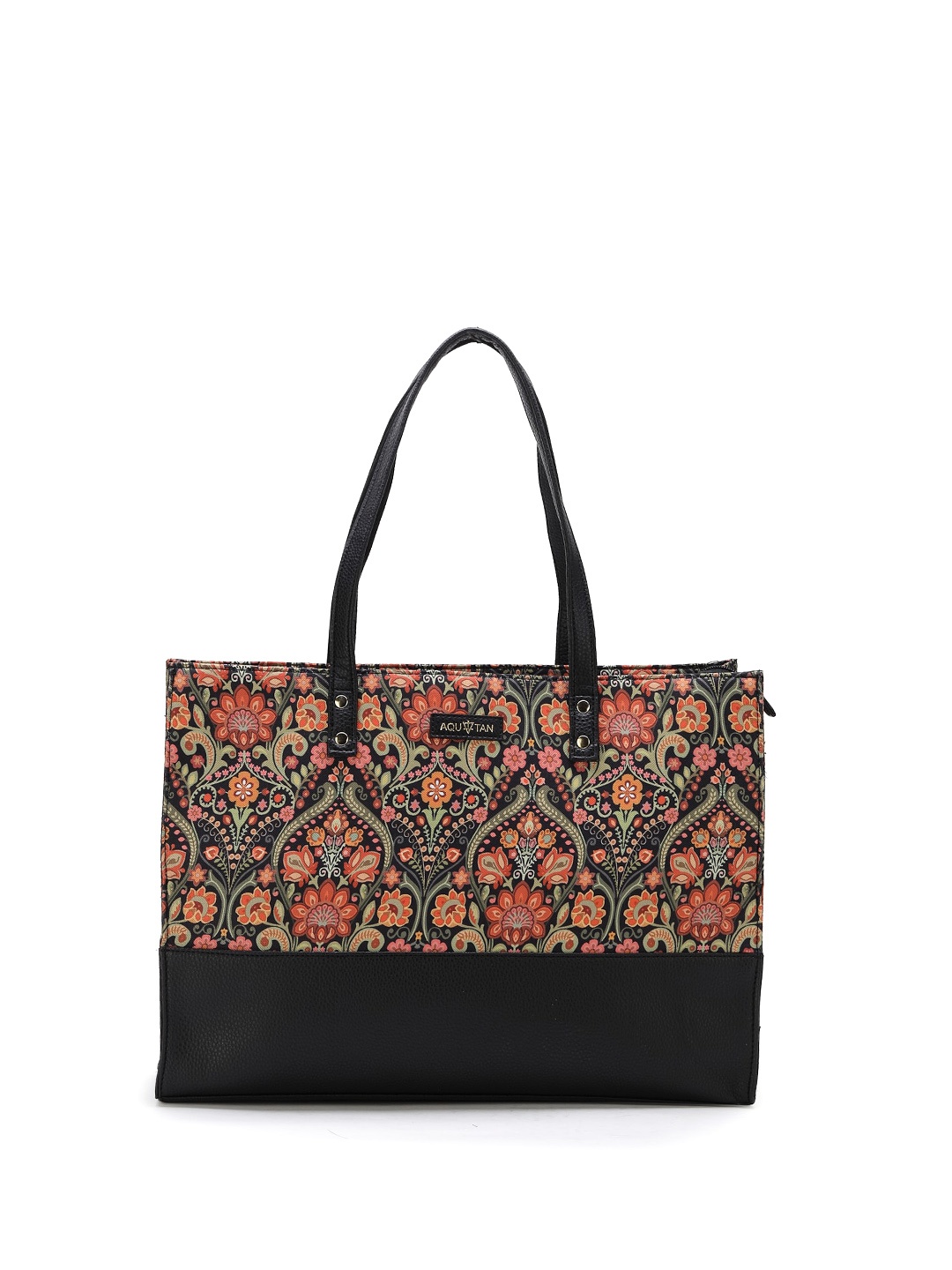 

AQUATAN Printed PU Shopper Handheld Bag, Black