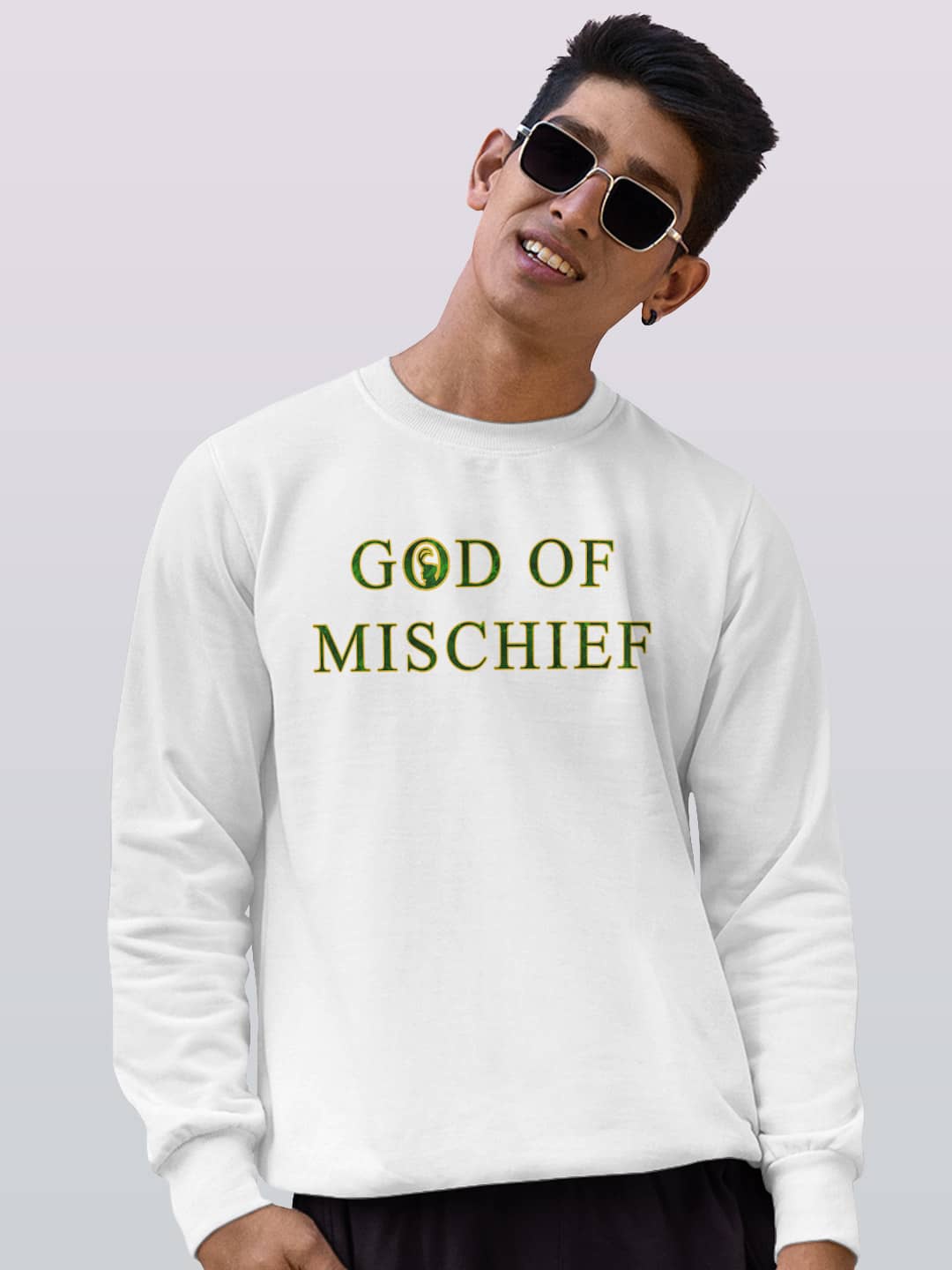 

macmerise God of Mischief Printed Round Neck Dry Fit Pullover, White