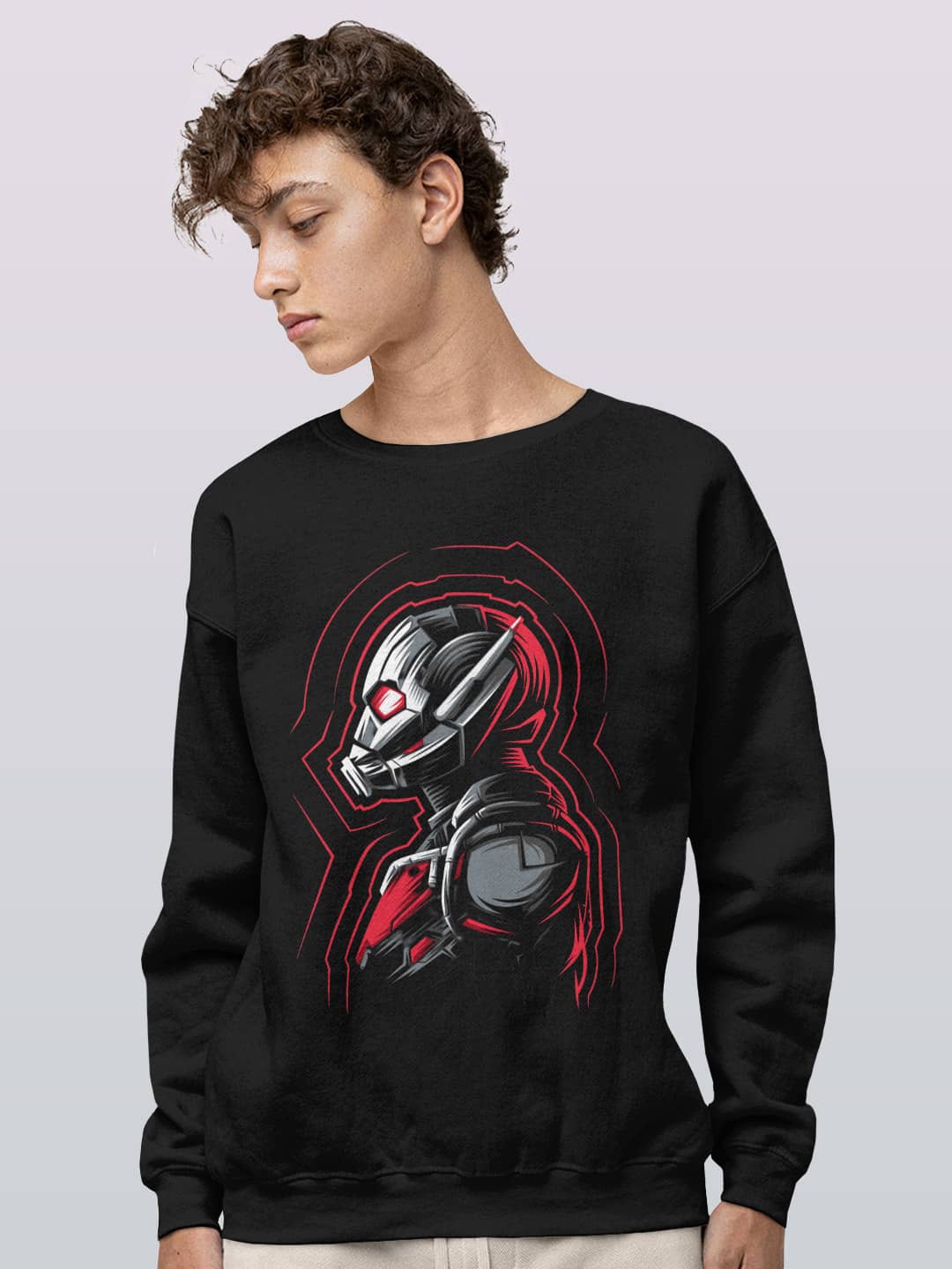 

macmerise Antman Shrink Printed Round Neck Dry Fit Pullover, Black