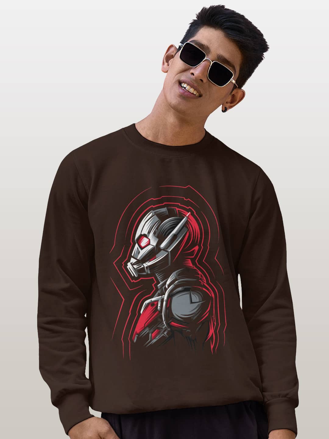 

macmerise Antman Shrink Printed Round Neck Dry Fit Pullover, Brown