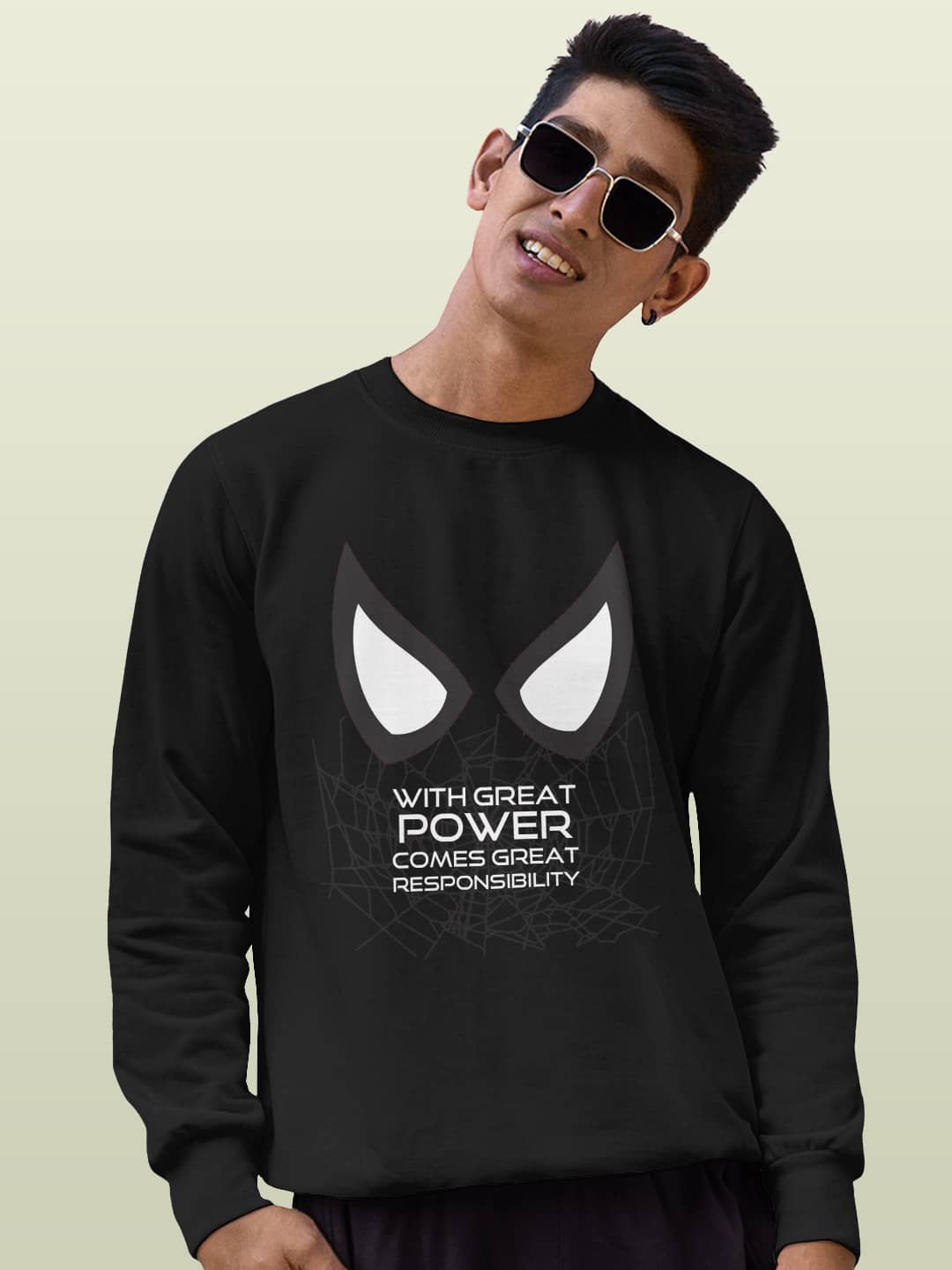 

macmerise Responsible Spidey Printed Round Neck Dry Fit Pullover, Black