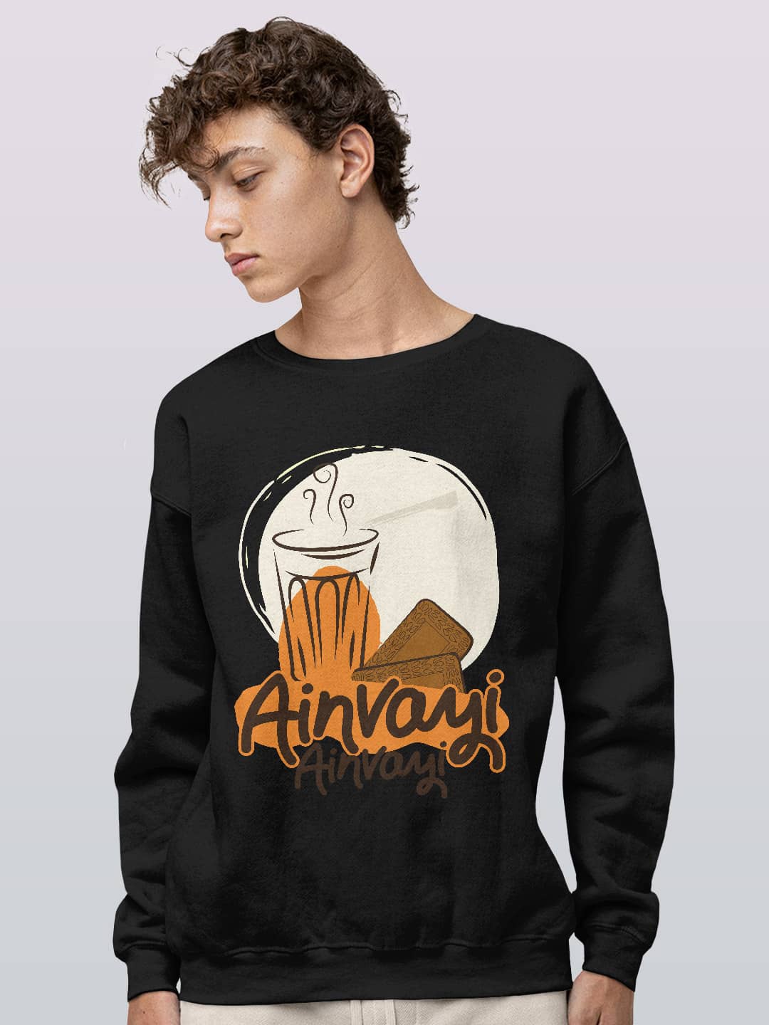 

macmerise Round Neck Printed Sweatshirt, Black
