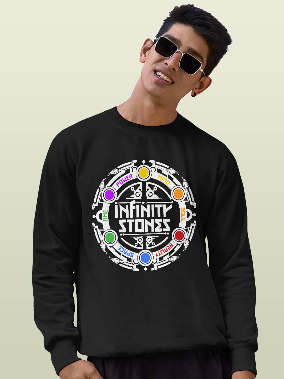 

macmerise Round Neck Printed Sweatshirt, Black