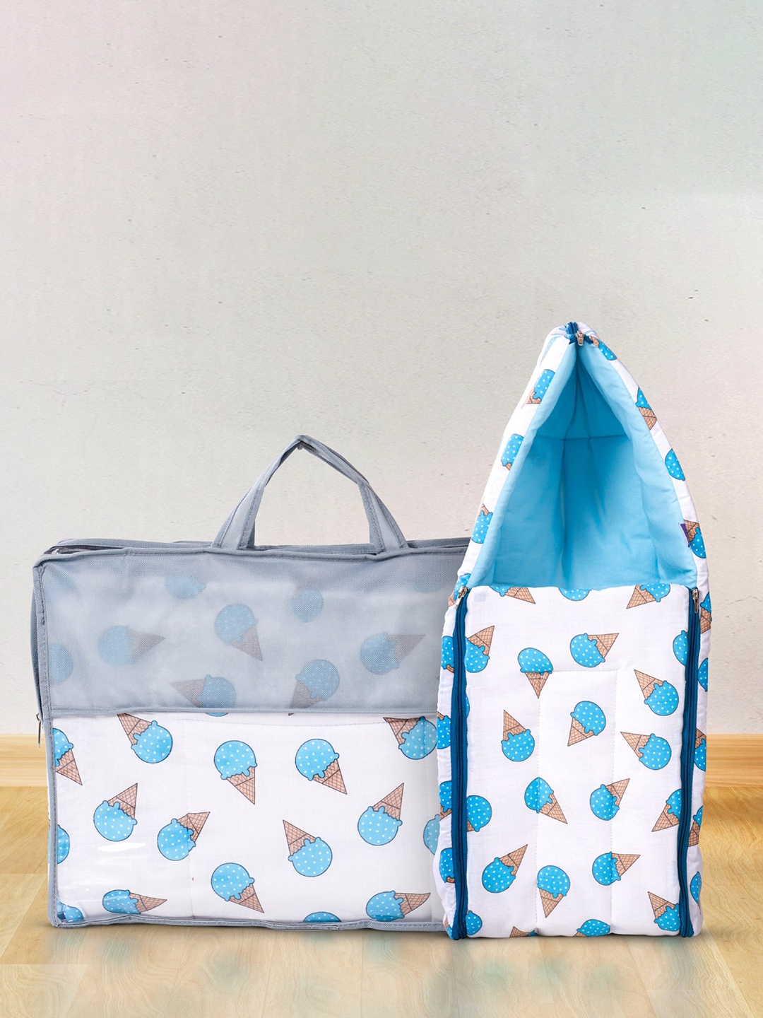 

BAYBEE Infants Printed Cotton Baby Bed Convertible Carry Bed, Blue
