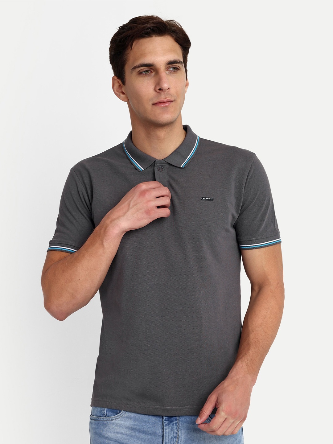 

REPRISE Polo Collar Slim Fit T-shirt, Grey