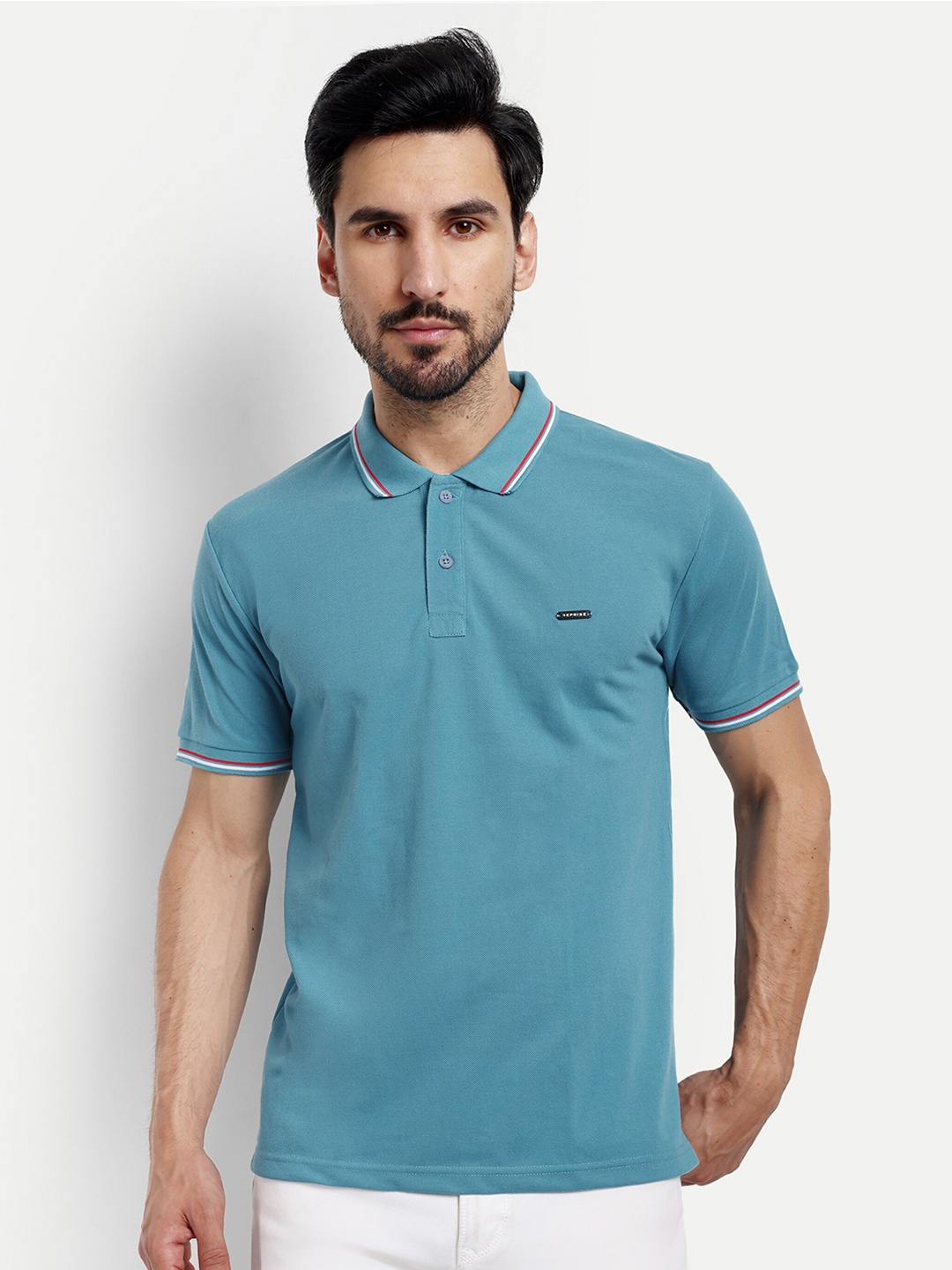 

REPRISE Polo Collar Pure Cotton Slim Fit T-shirt, Blue