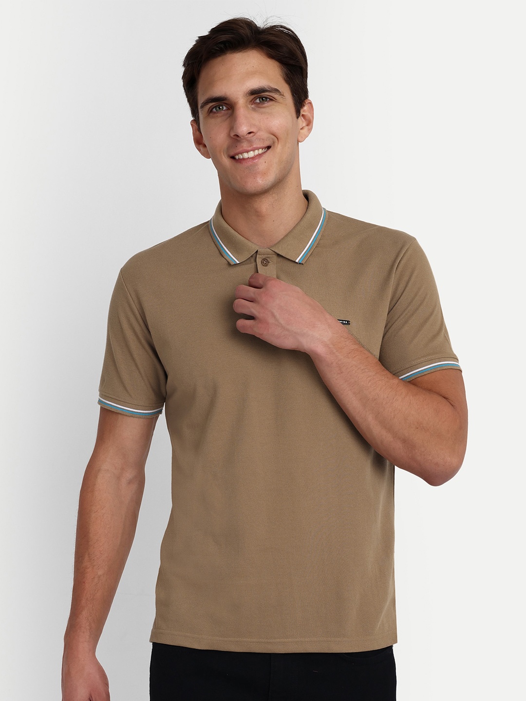 

REPRISE Polo Collar Pure Cotton Slim Fit T-shirt, Brown