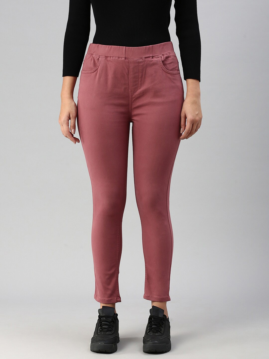 

De Moza Women Mid-Rise Skinny Fit Cotton Jeggings, Mauve