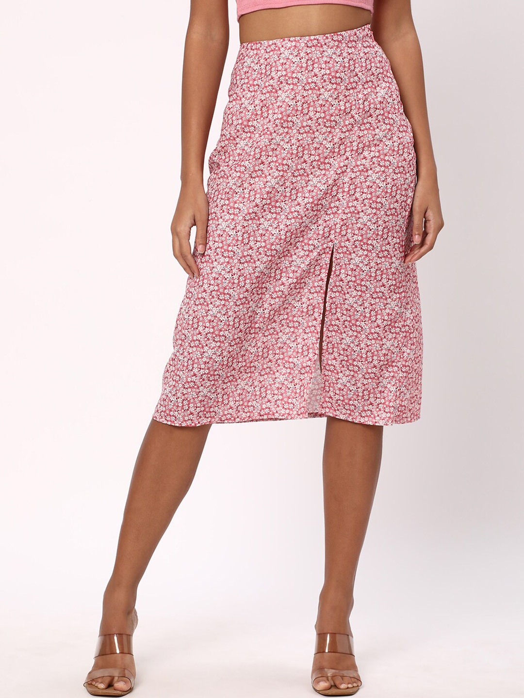 

R&B Floral Printed A-Line Skirt, Pink