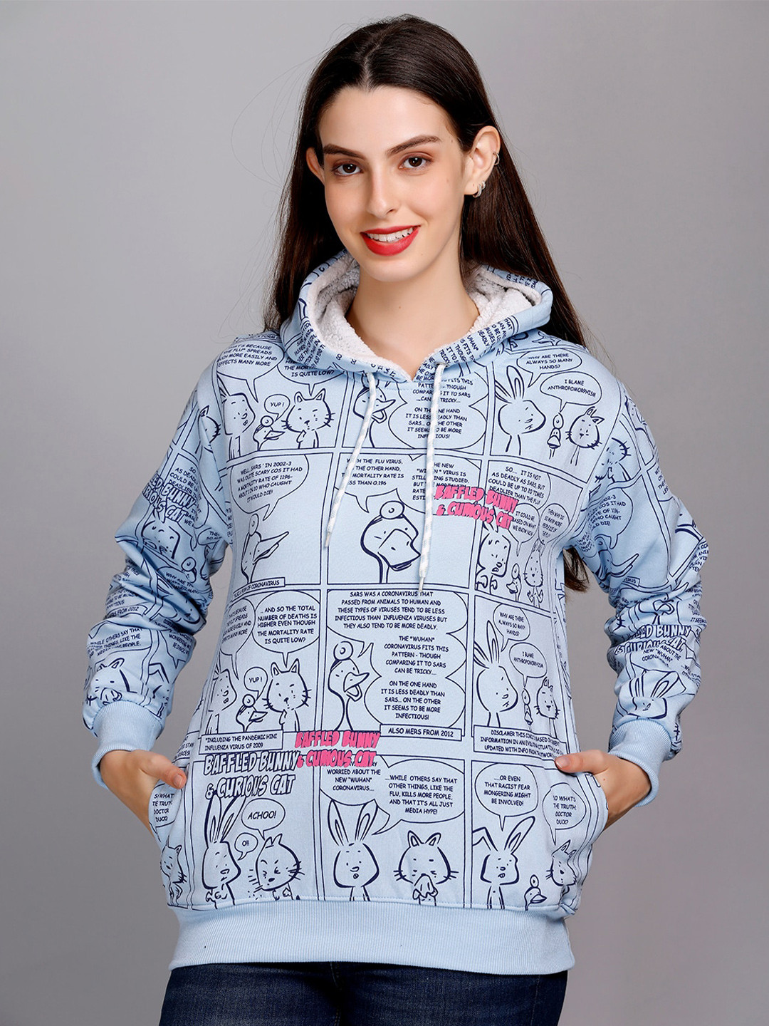 

eWools Printed Hooded Pullover Sweatshirt, Blue