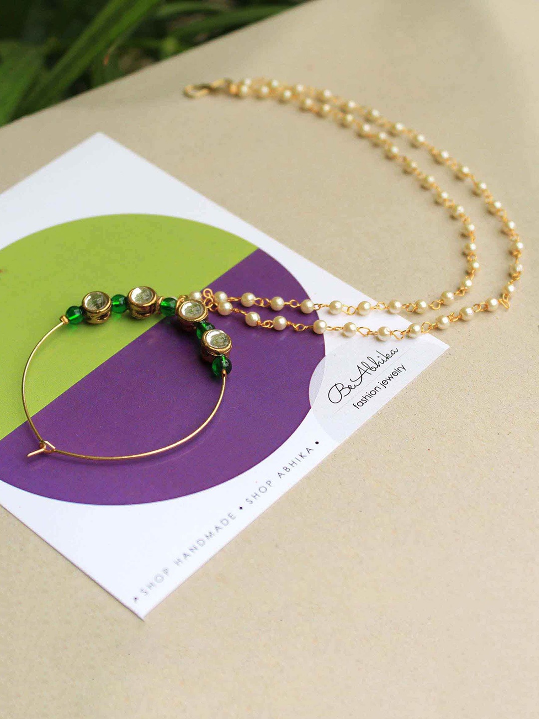 

BeAbhika Crystals-Studded Nosepin With Beaded Extension, Gold