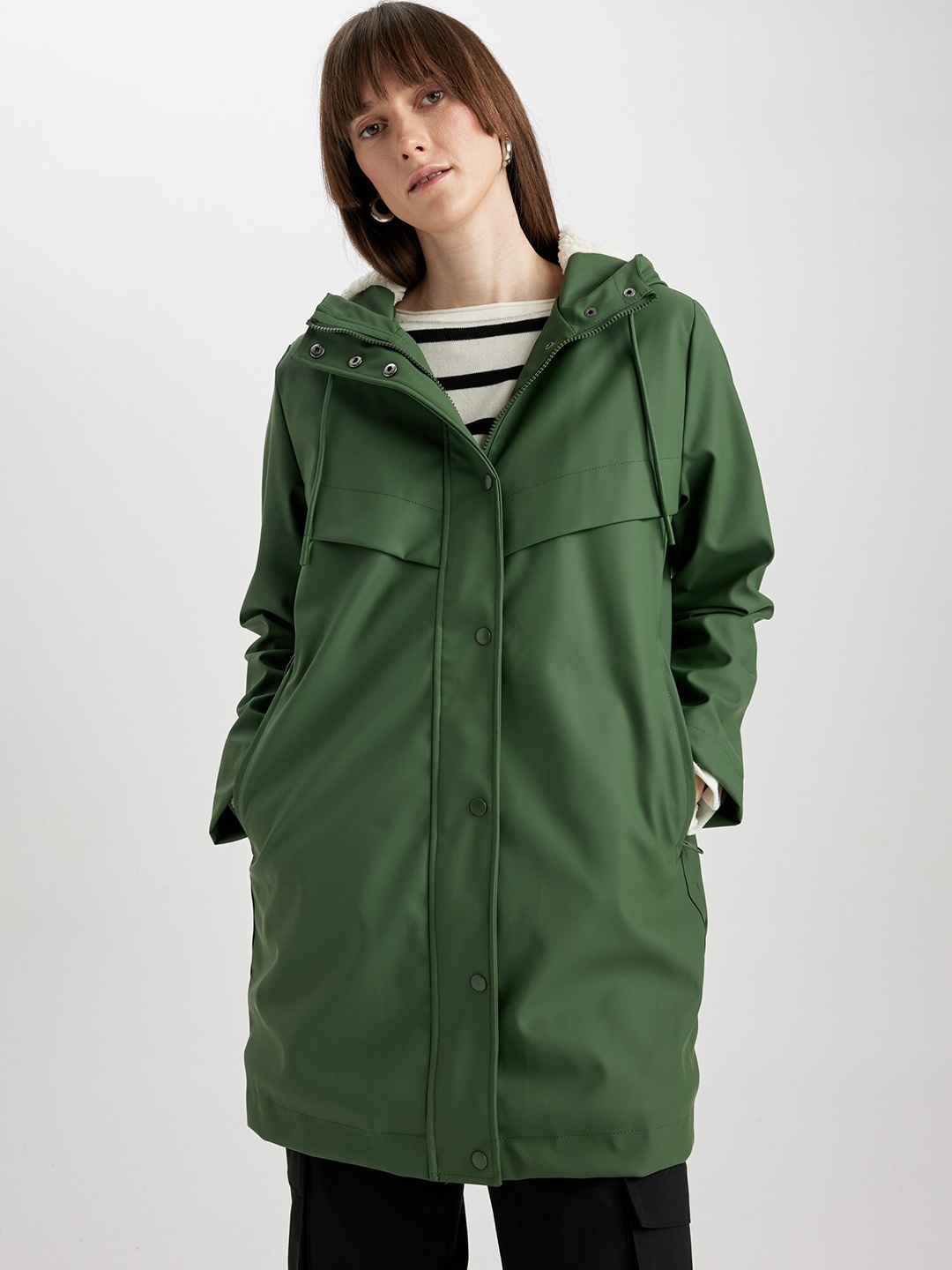 

DeFacto Women Hooded Waterproof Rain Jacket, Green