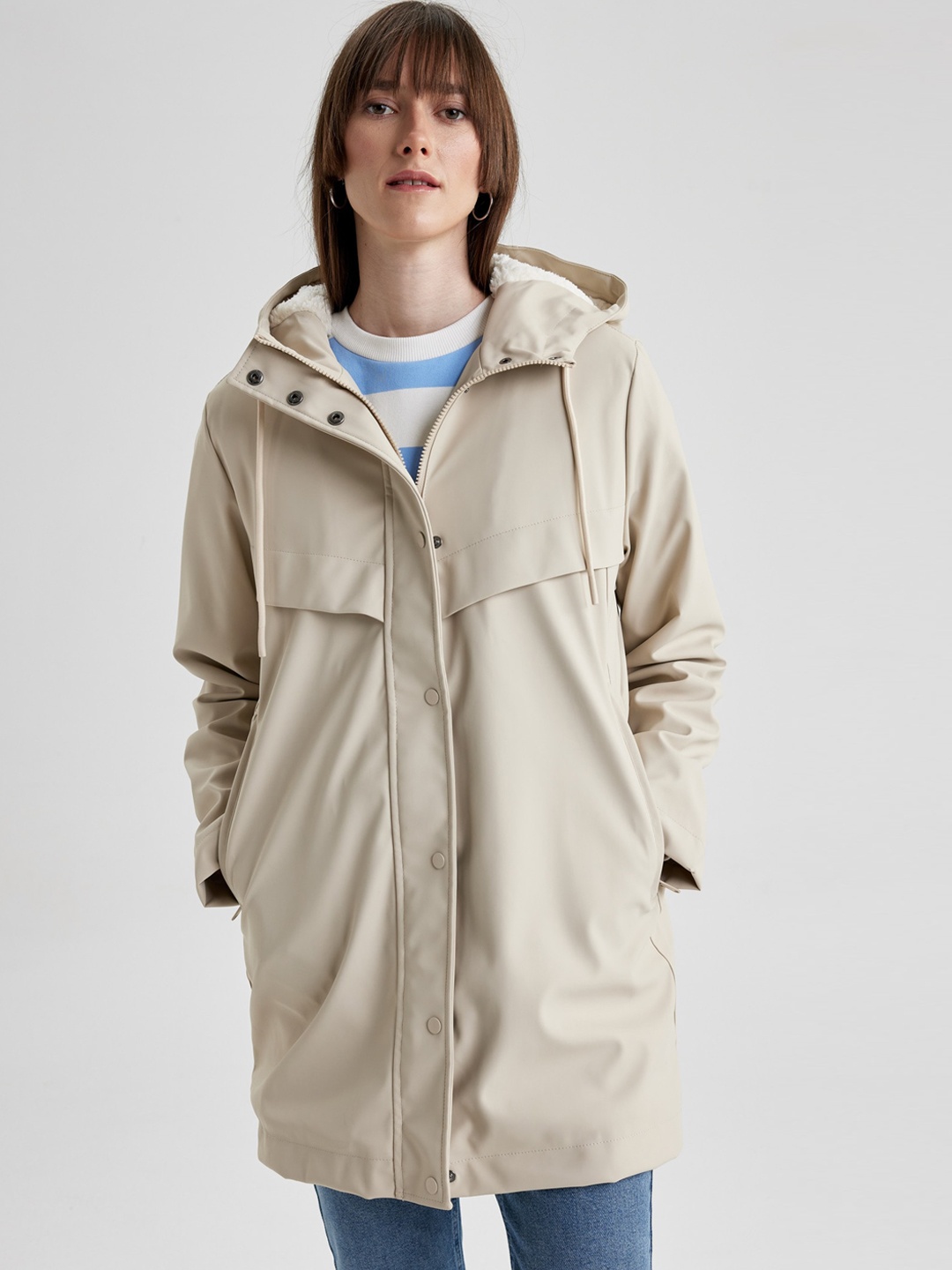 

DeFacto Women Hooded Rain Jacket, Beige