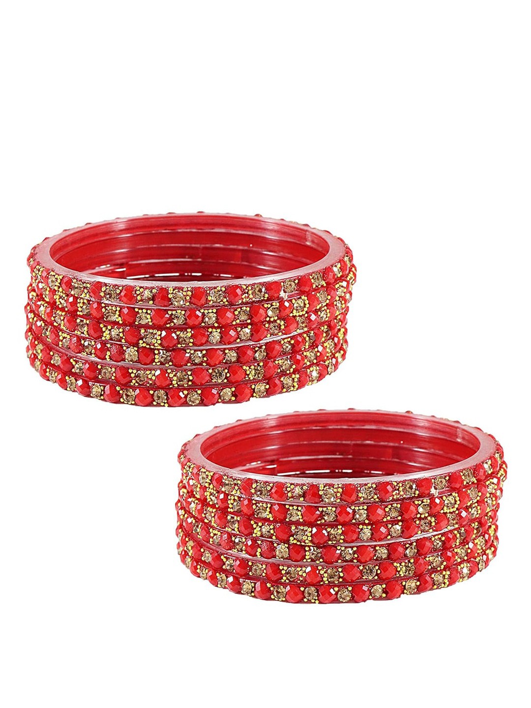 

NMII Set Of 12 Zircon Studded Glossy Finished Kada Bangles, Red
