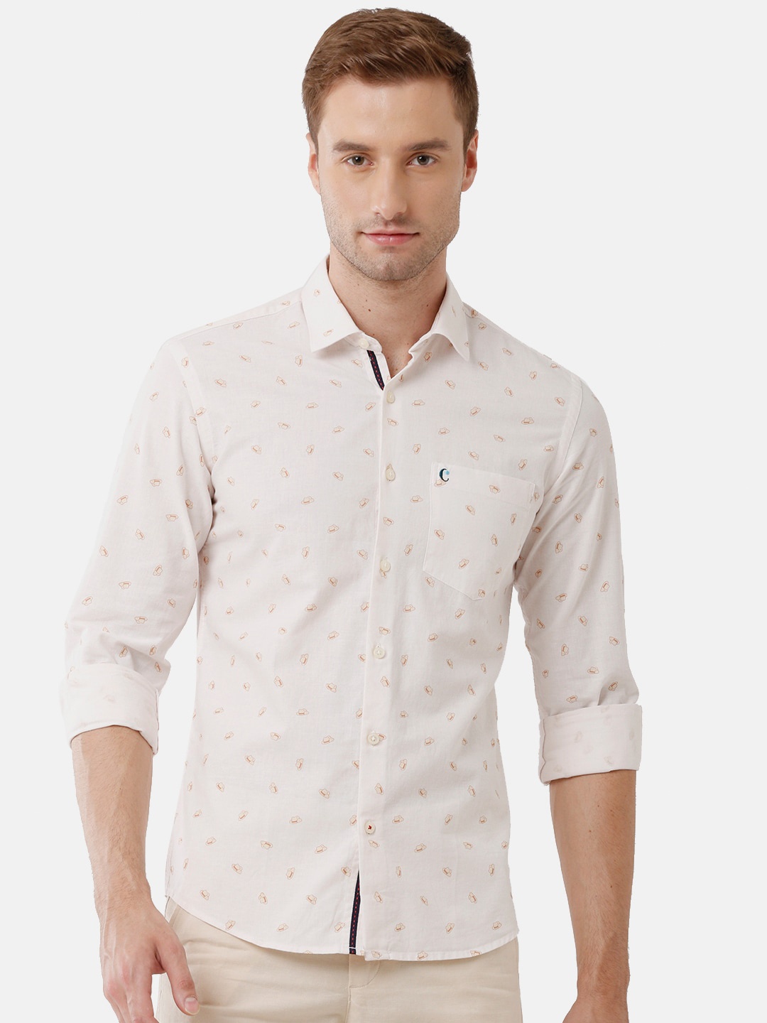 

CAVALLO by Linen Club Conversational Printed Linen Casual Shirt, White