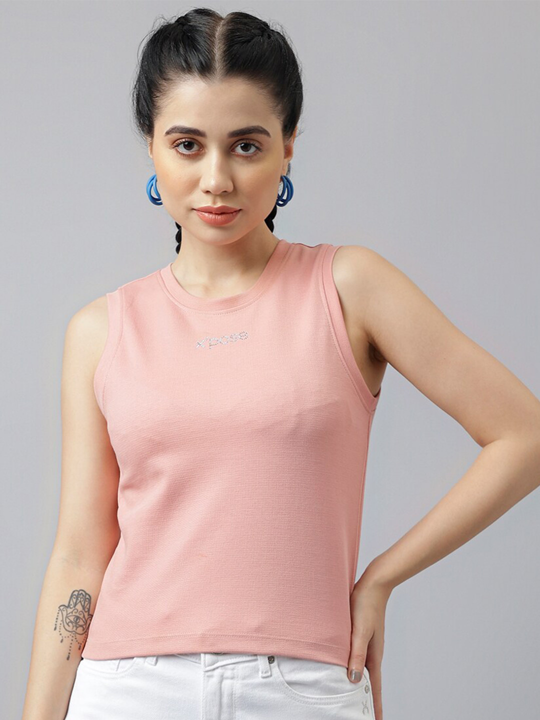 

Xpose Round Neck Sleeveless Tank Pure Cotton Top, Rose