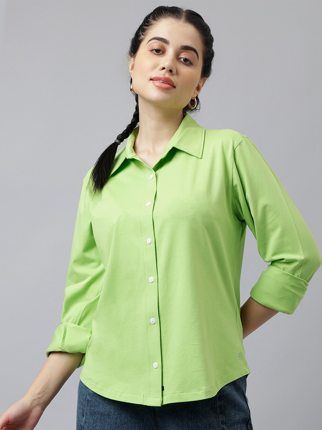 

Xpose Comfort Spread Collar Cotton Shirt, Green
