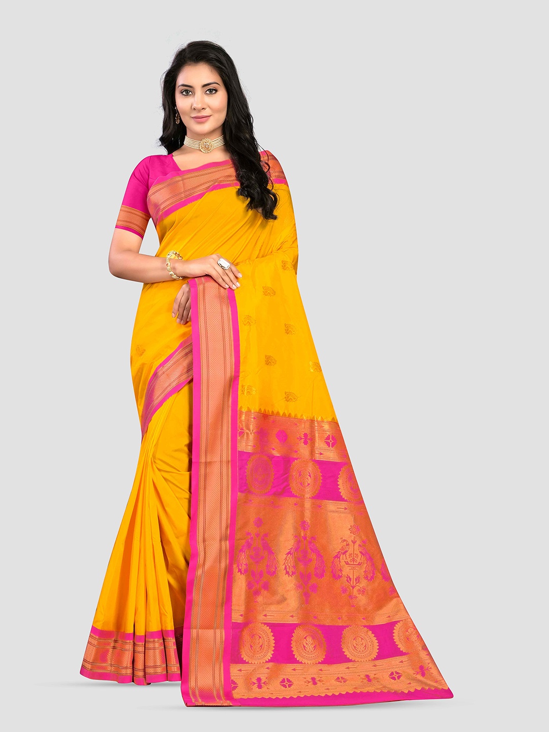 

KAJREE Woven Design Zari Paithani Saree, Yellow
