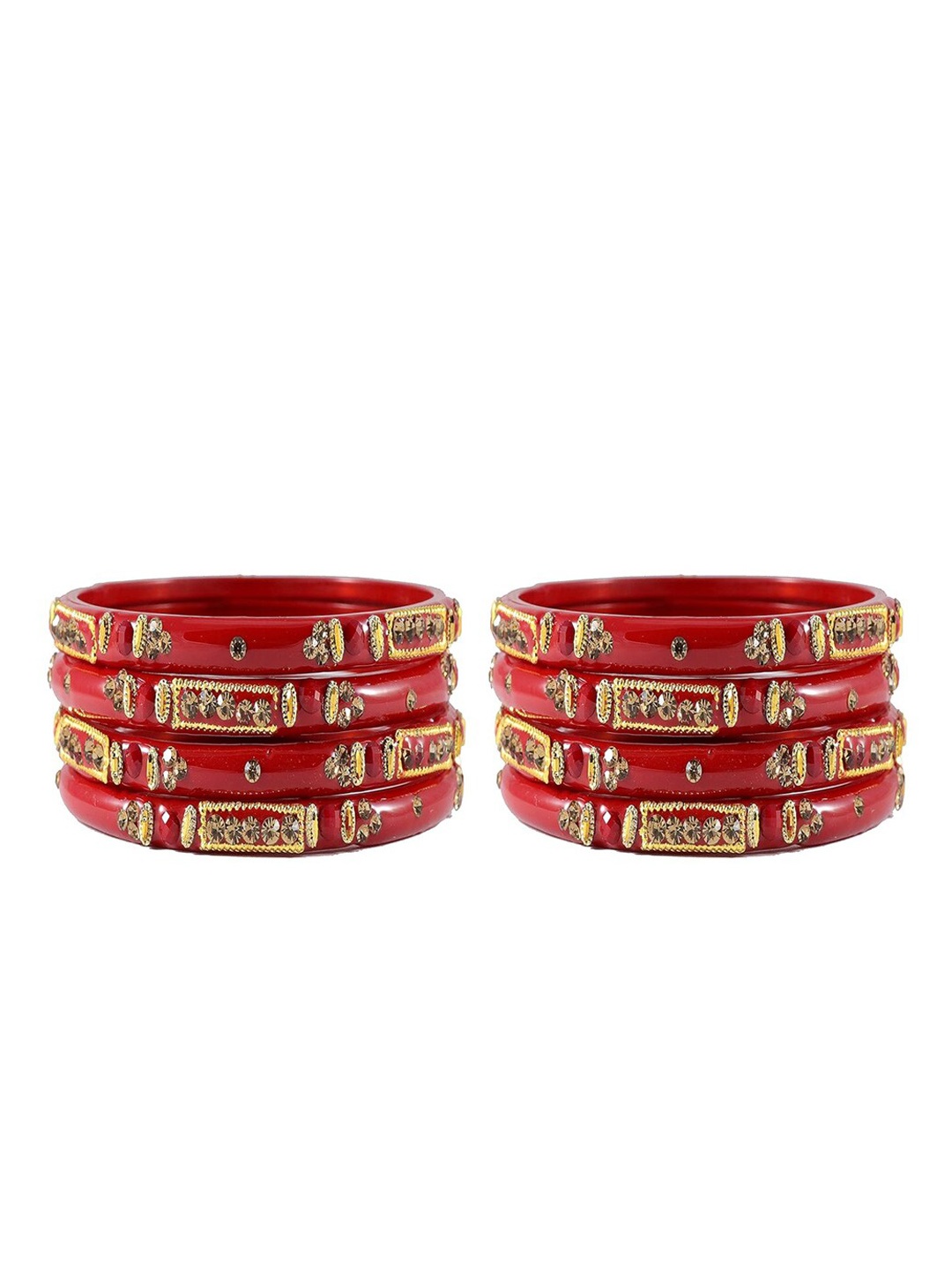 

NMII Set Of 8 Zircon Studded & Beaded Bangles, Red