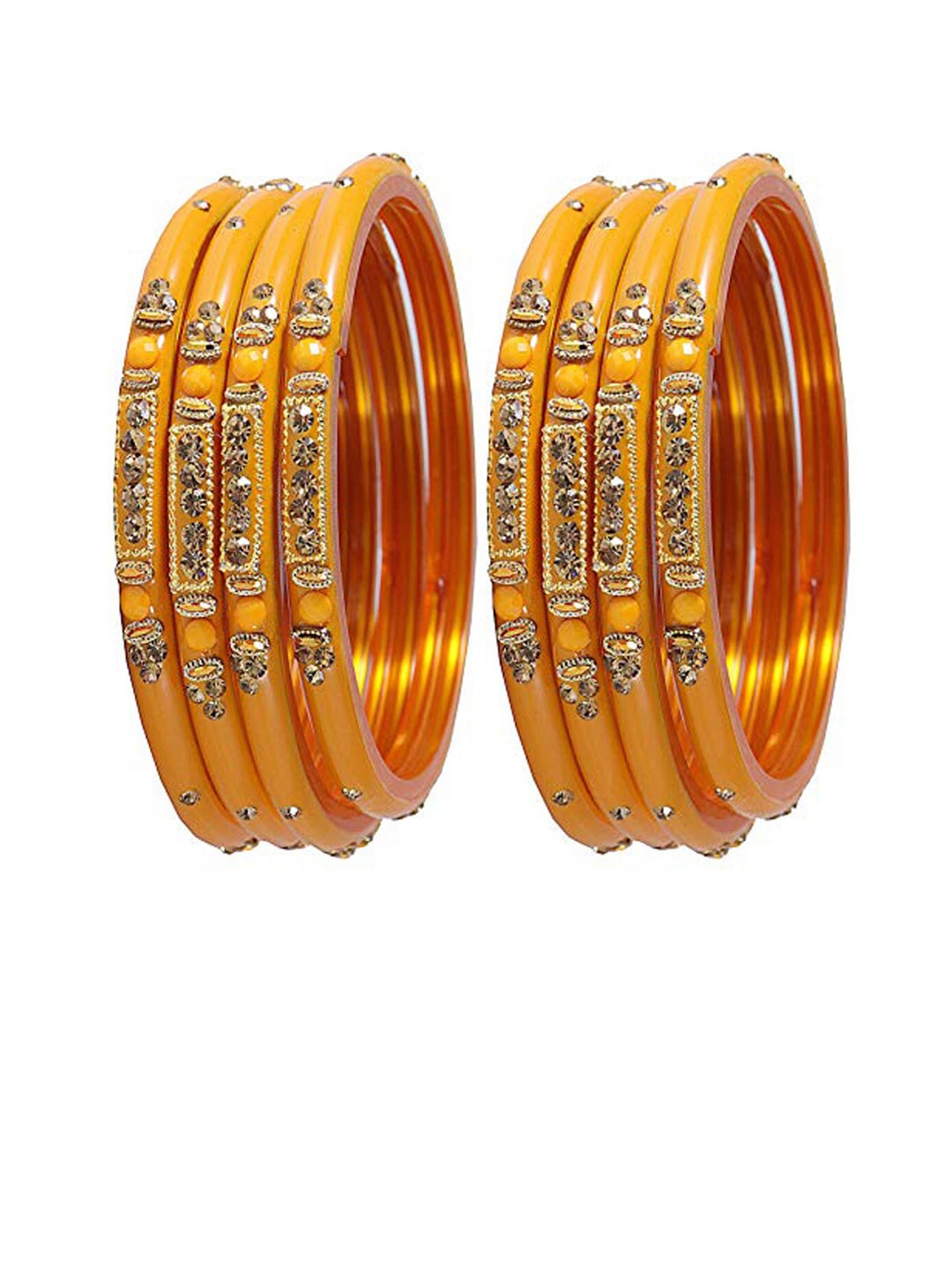 

NMII Set Of 8 Zircon Gemstone Studded Glossy Finished Kada, Yellow
