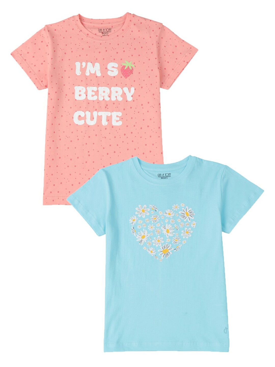 

Gini and Jony Girls Pack Of 2 Typographic Printed Cotton T-shirt, Peach