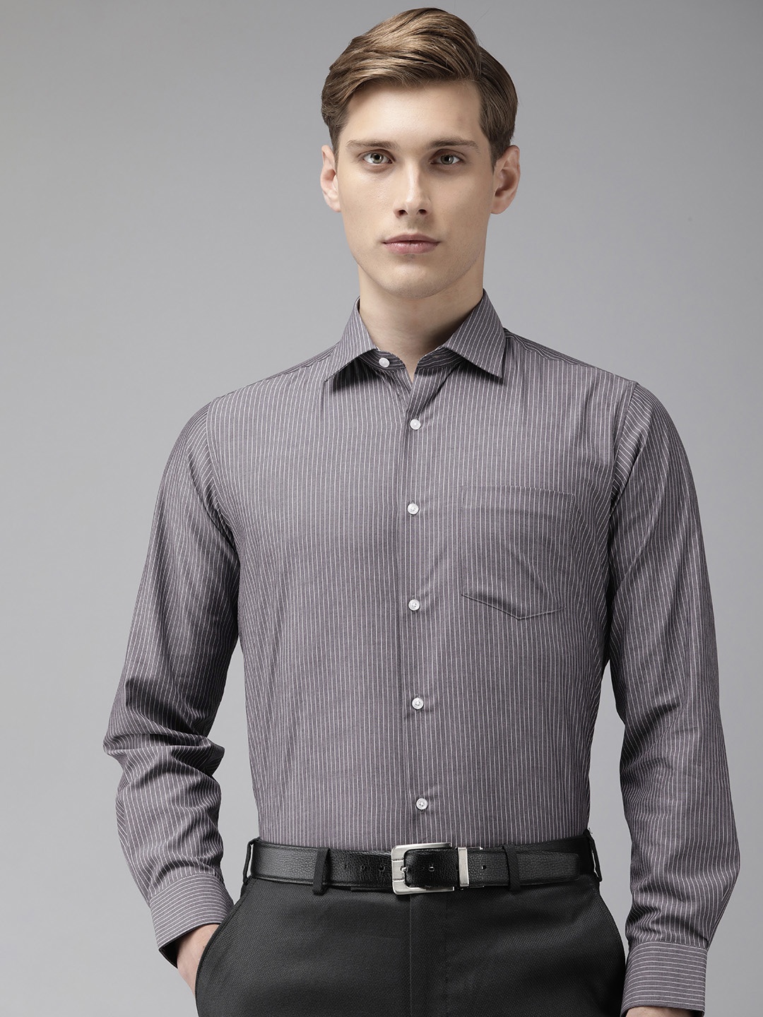 

Van Heusen Pure Cotton Custom Fit Striped Formal Shirt, Grey