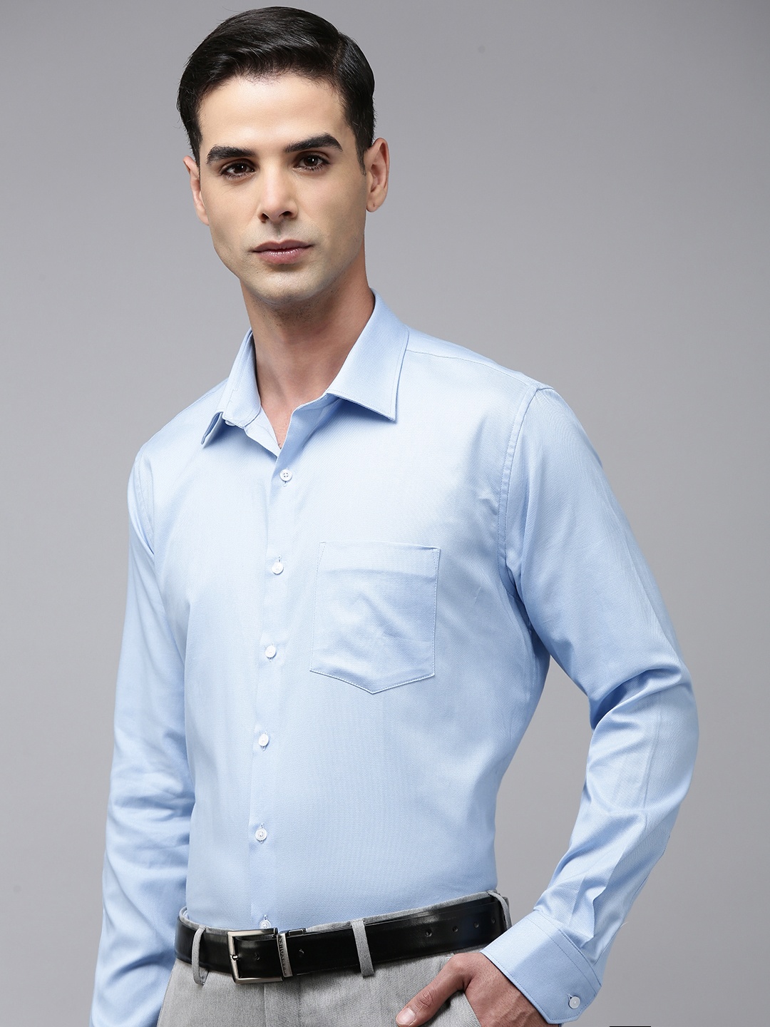 

Van Heusen Slim Fit Textured Opaque Pure Cotton Formal Shirt, Blue