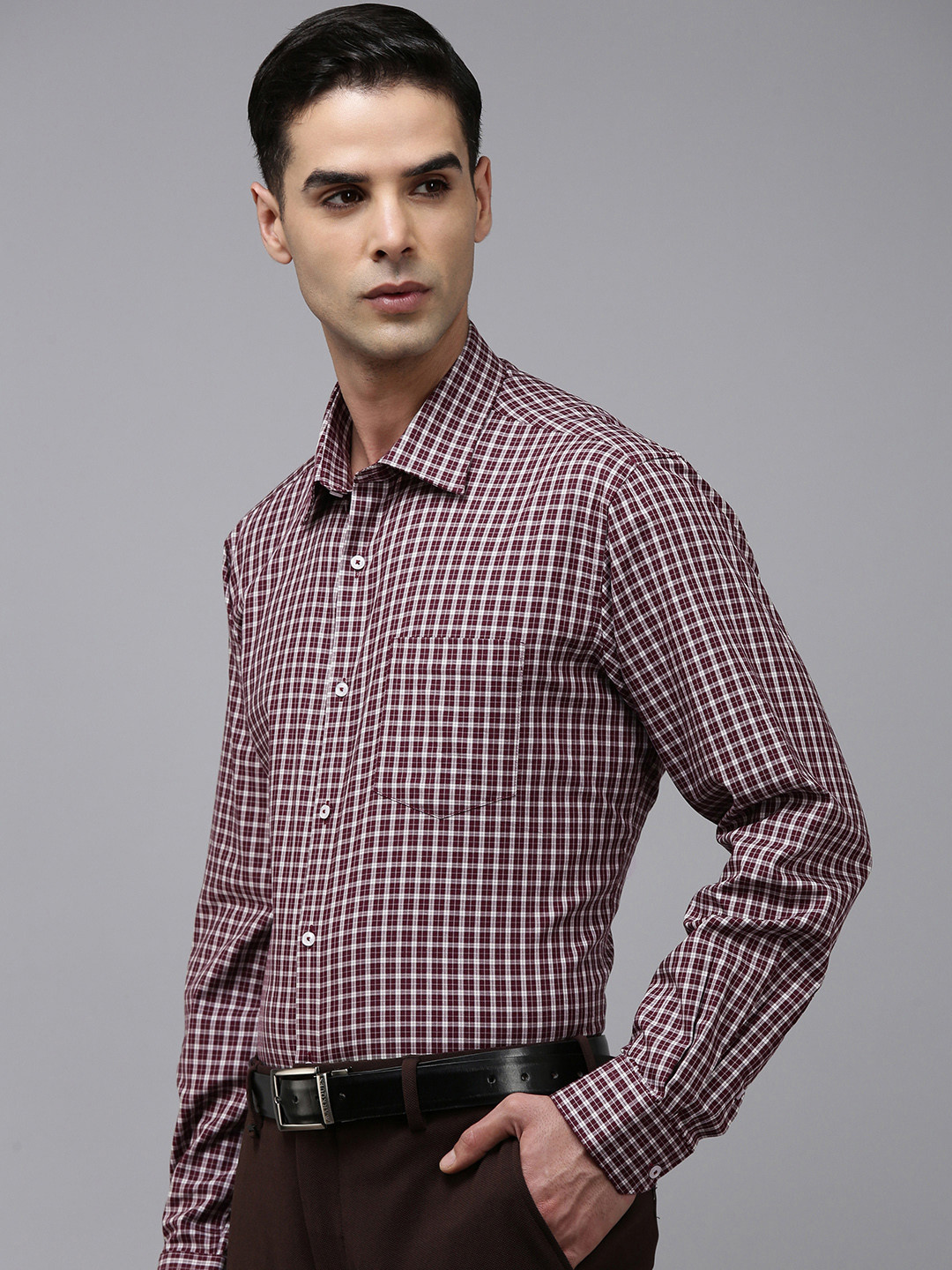 

Van Heusen Pure Cotton Custom Opaque Checked Formal Shirt, Maroon