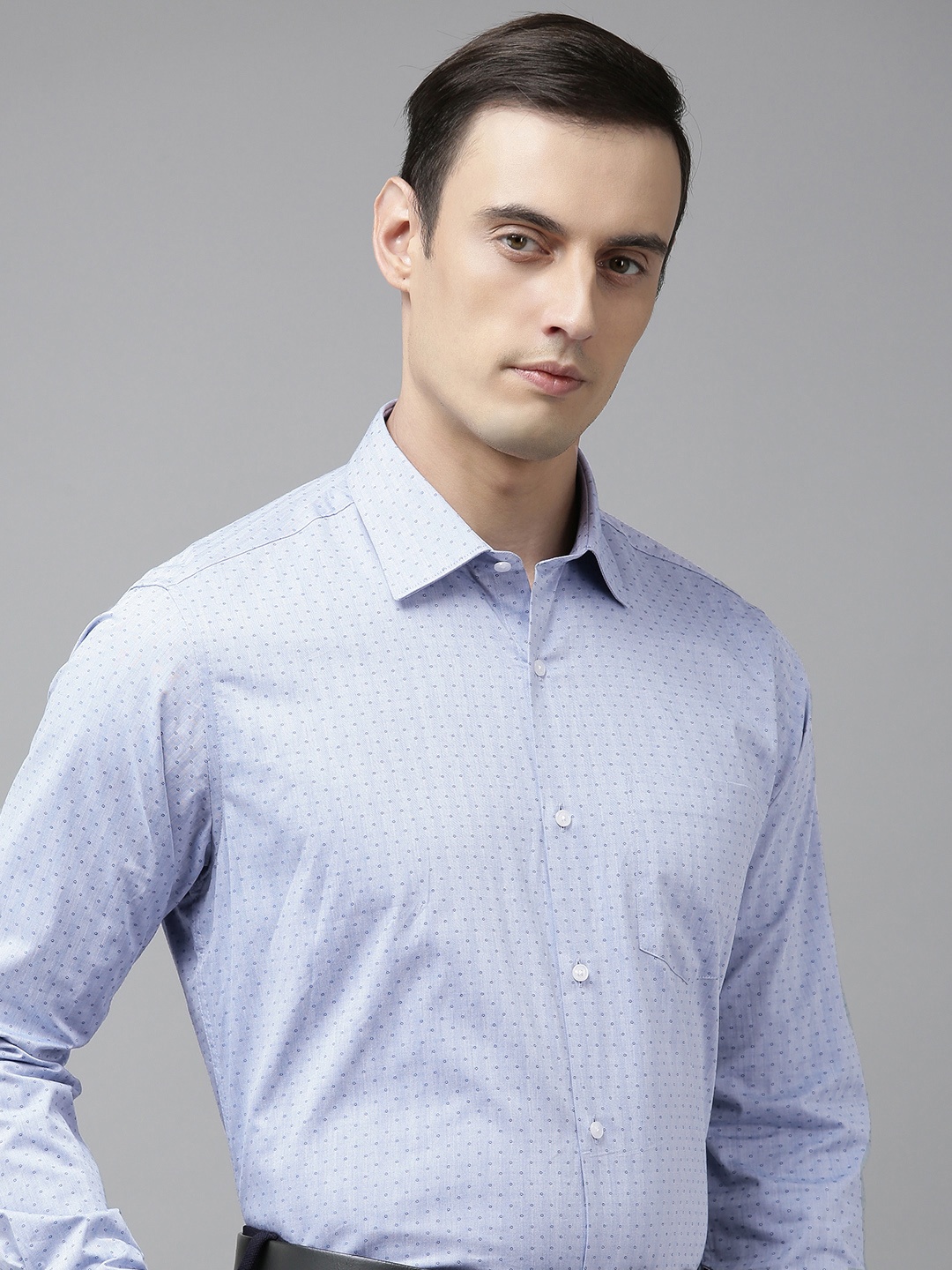 

Van Heusen Pure Cotton Self Design Custom Fit Textured Formal Shirt, Blue