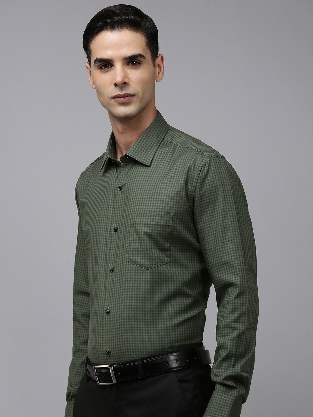 

Van Heusen Custom Fit Micro Checked Pure Cotton Formal Shirt, Green