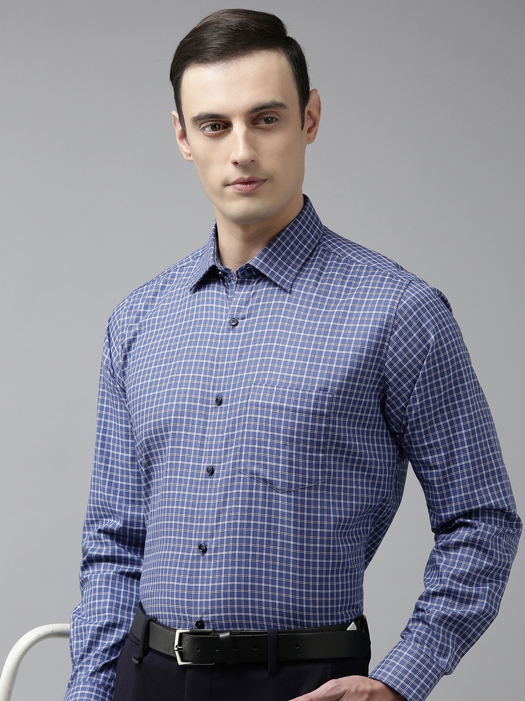 

Van Heusen Custom Cotton Checked Formal Shirt, Blue