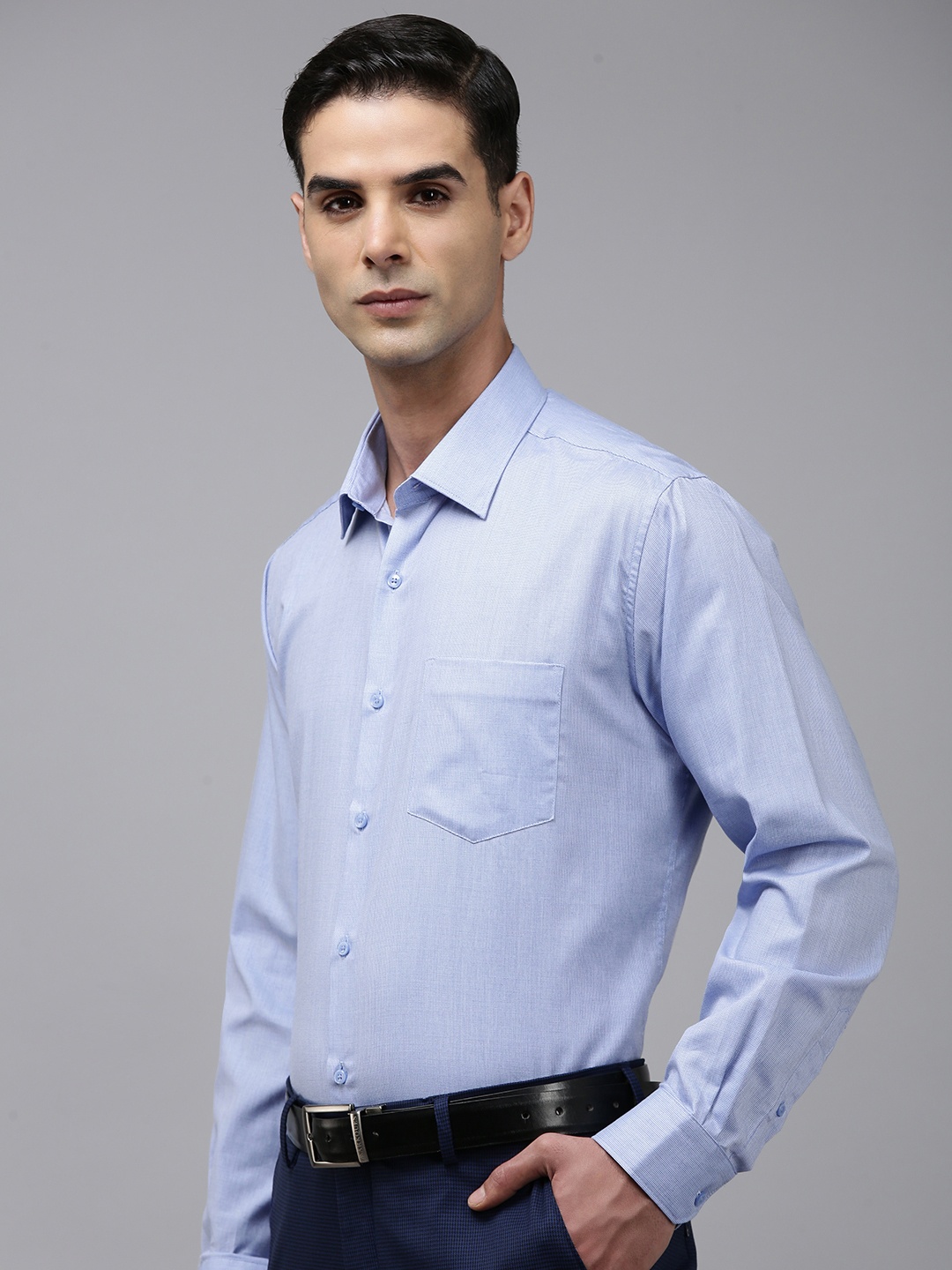 

Van Heusen Self Design Custom Fit Pure Cotton Formal Shirt, Blue