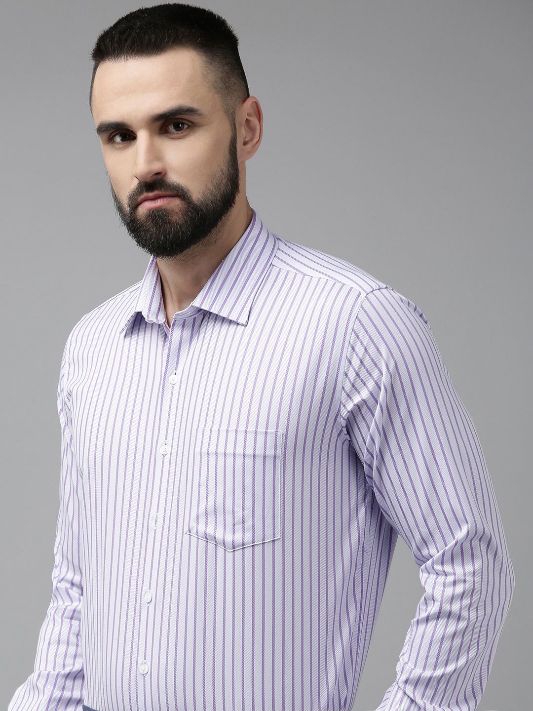 

Van Heusen Slim Fit Self-Striped Cotton Formal Shirt, Purple