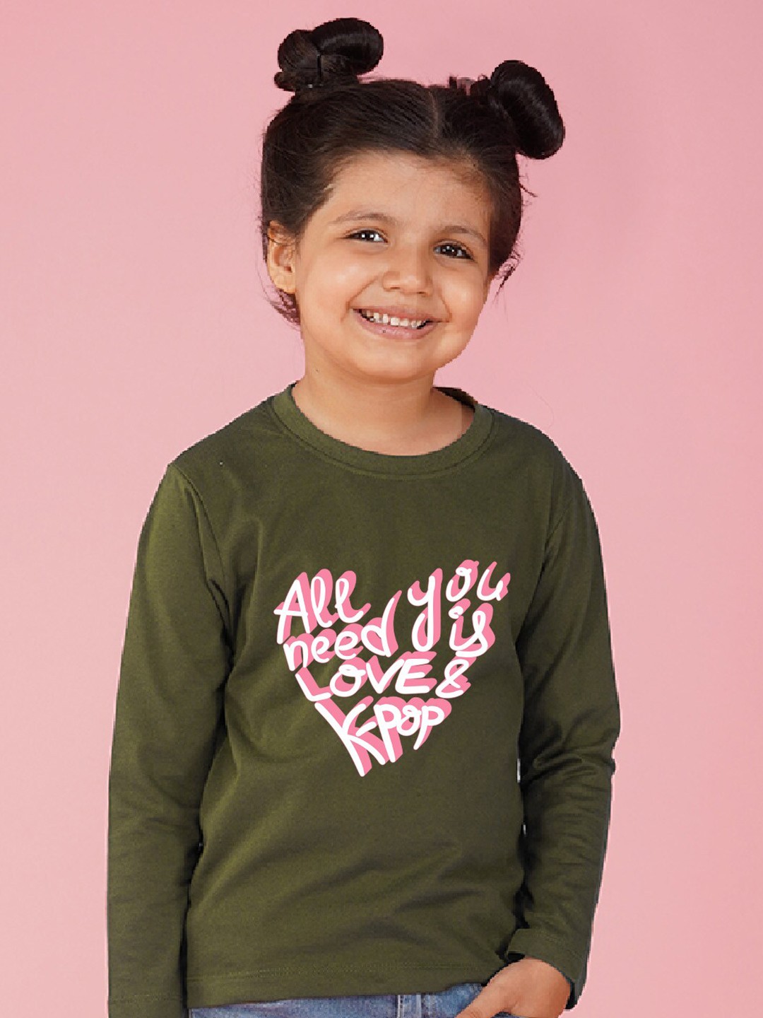 

NUSYL Girls Regular Fit Typography Printed Round Neck Long Sleeve Tshirt, Green