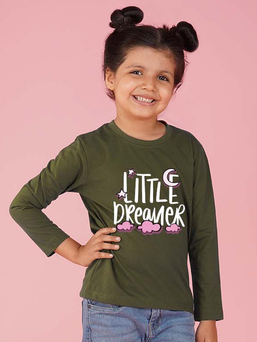 

NUSYL Girls Regular Fit Typography Printed Round Neck Long Sleeve Tshirt, Green