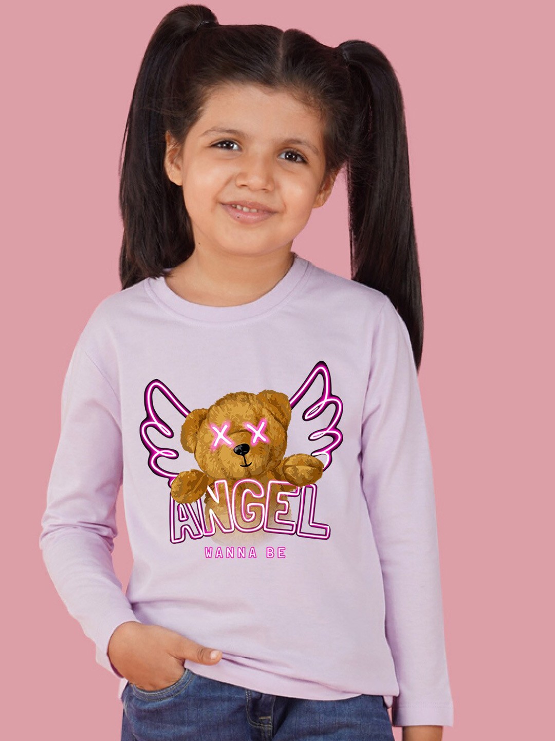 

NUSYL Girls Regular Fit Graphic Printed Round Neck Long Sleeve Tshirt, Purple